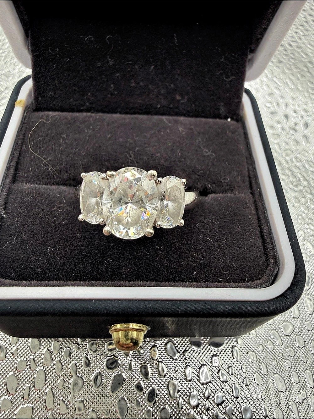 14K White Gold Diamonique 3 Stone Ring Size 7